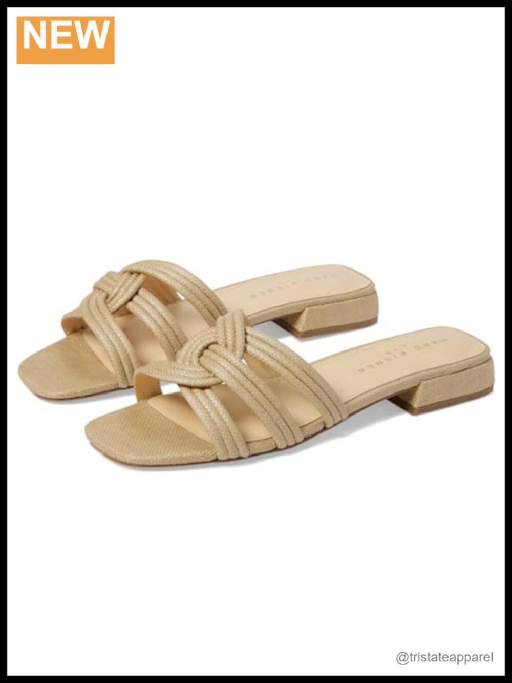 Woven Square Toe Low Block Heel Slide Sandals
